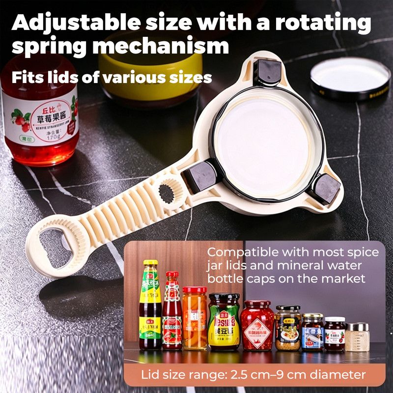 4-in-1 Multi-Function Can Opener, Essential Kitchen Tool for Opening Lids, Multi-Size Bottle Opener - Black