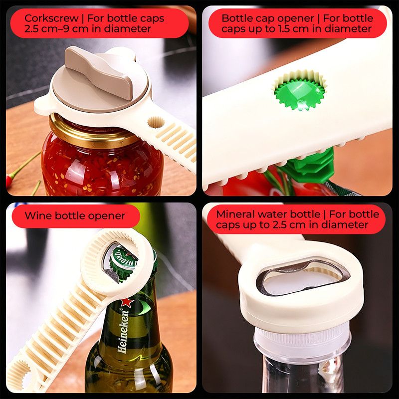 4-in-1 Multi-Function Can Opener, Essential Kitchen Tool for Opening Lids, Multi-Size Bottle Opener - Purple