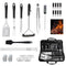 Complete Multi-Functional BBQ Tool Set, 31-Piece Deluxe BBQ Tool Set, Food-Grade Stainless Steel BBQ Tools with Wood-Grain Handles—Ideal for Home and Outdoor BBQs, Includes Portable Camping Storage Bag—Black
