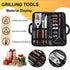 Complete Multi-Functional BBQ Tool Set, 31-Piece Deluxe BBQ Tool Set, Food-Grade Stainless Steel BBQ Tools with Wood-Grain Handles—Ideal for Home and Outdoor BBQs, Includes Portable Camping Storage Bag—Wood-Grain Finish