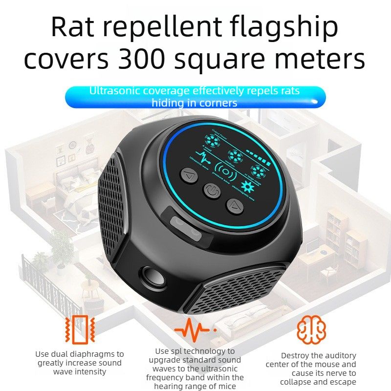 Multi-Wave Variable Frequency Ultrasonic Pest Repeller Electromagnetic Pressure Wave Rodent Insect Repellent Indoor Garage Warehouse Use-black