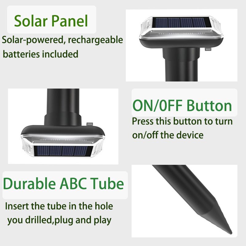Solar Powered Ultrasonic Animal Repeller Outdoor Ground Stake Mole Possum Fox Cat Dog Deterrent for Garden Lawn Farm Yard