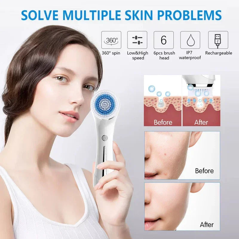 6‑in‑1 Facial Cleansing & EMS Skincare Device – Heat Therapy, Waterproof