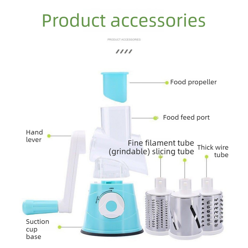 Manual Rotary Vegetable Slicer Grater, Multi‑Function Hand Crank Food Processor for Veggie Fruit Prep-red