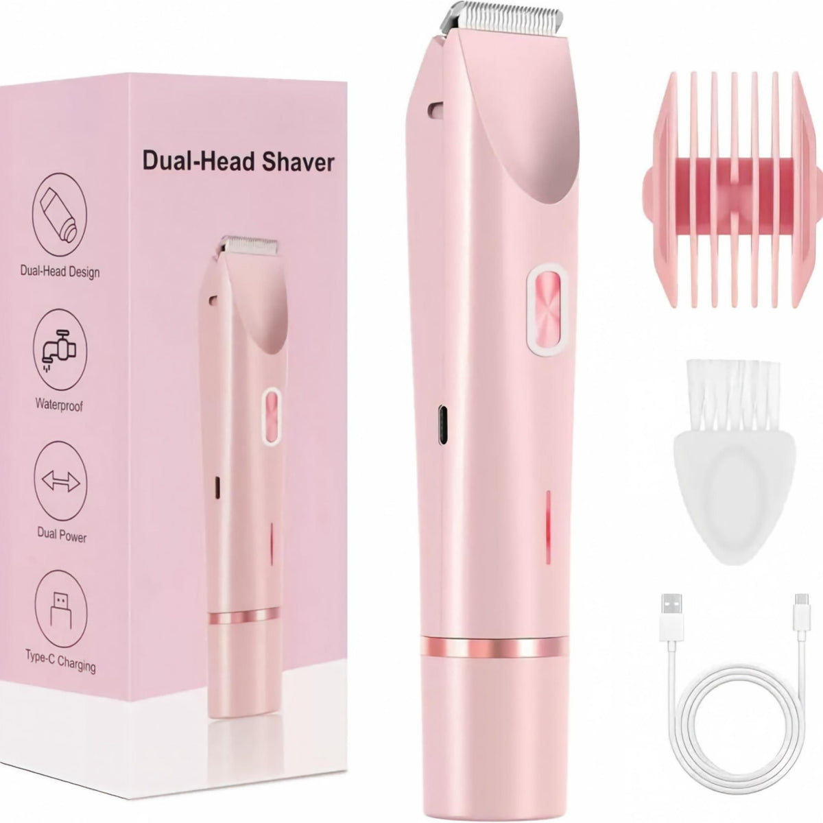 Women Electric Shaver for Hair Removal, Rechargeable Waterproof 2‑in‑1 Double‑Sided Razor, Wet & Dry Use Portable Body Hair Trimmer for Legs Armpits Bikini