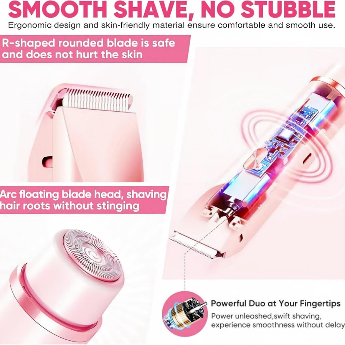 Women Electric Shaver for Hair Removal, Rechargeable Waterproof 2‑in‑1 Double‑Sided Razor, Wet & Dry Use Portable Body Hair Trimmer for Legs Armpits Bikini