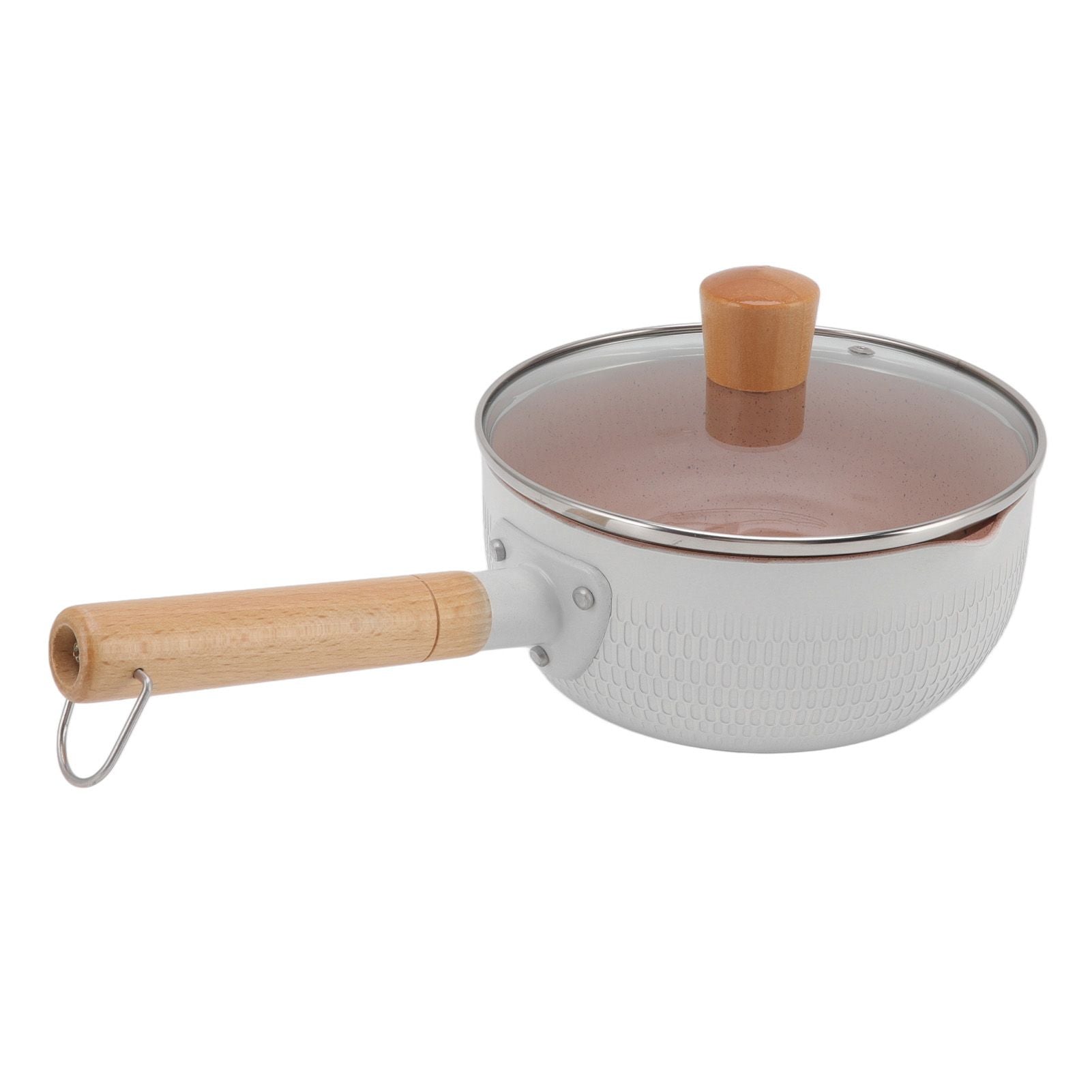 Sauce Pan Stick Proof Aluminum Alloy Multi Functional Milk Pot with Wooden Handle for Induction Gas Stove White
