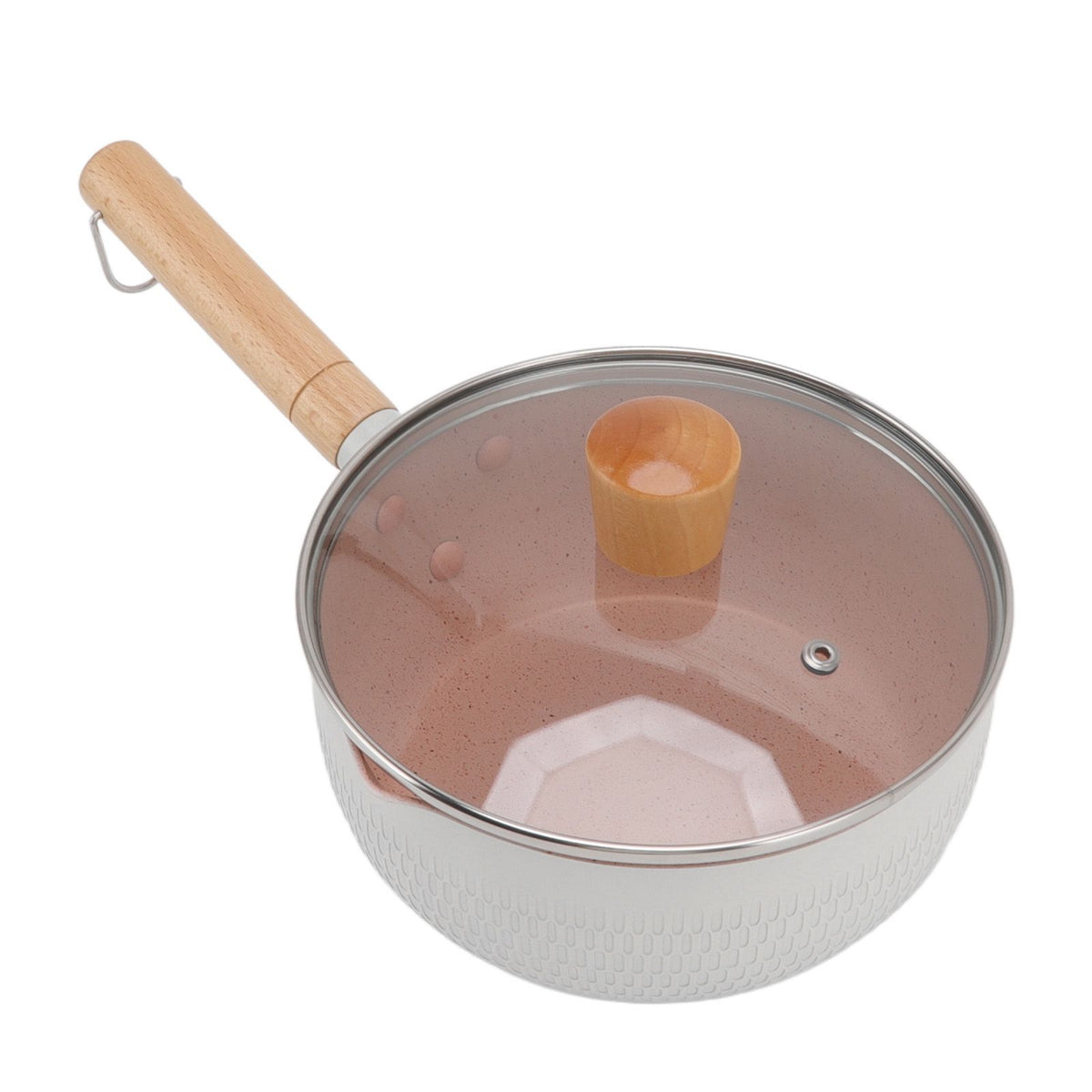 Sauce Pan Stick Proof Aluminum Alloy Multi Functional Milk Pot with Wooden Handle for Induction Gas Stove White
