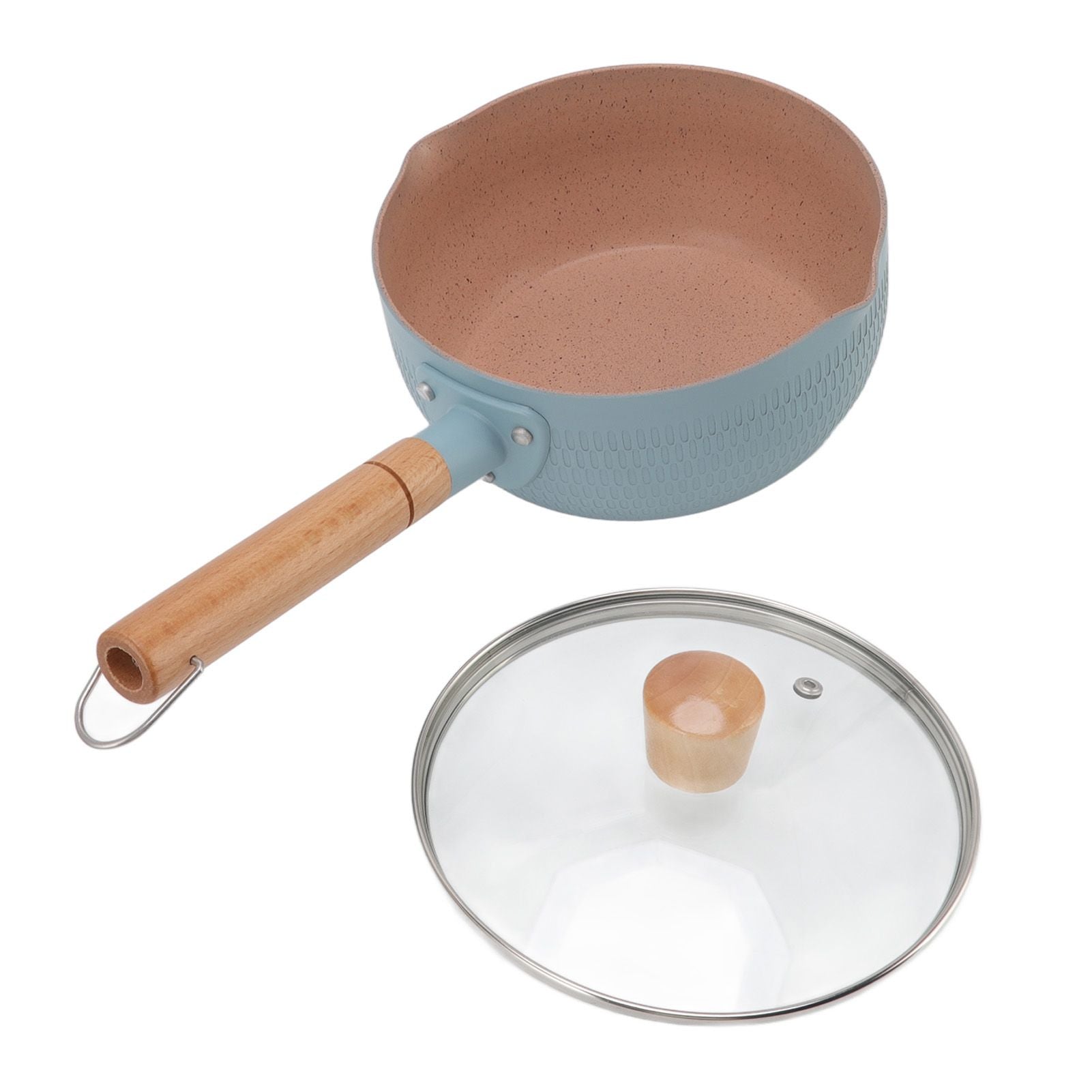 Sauce Pan Stick Proof Aluminum Alloy Multi Functional Milk Pot with Wooden Handle for Induction Gas Stove Blue