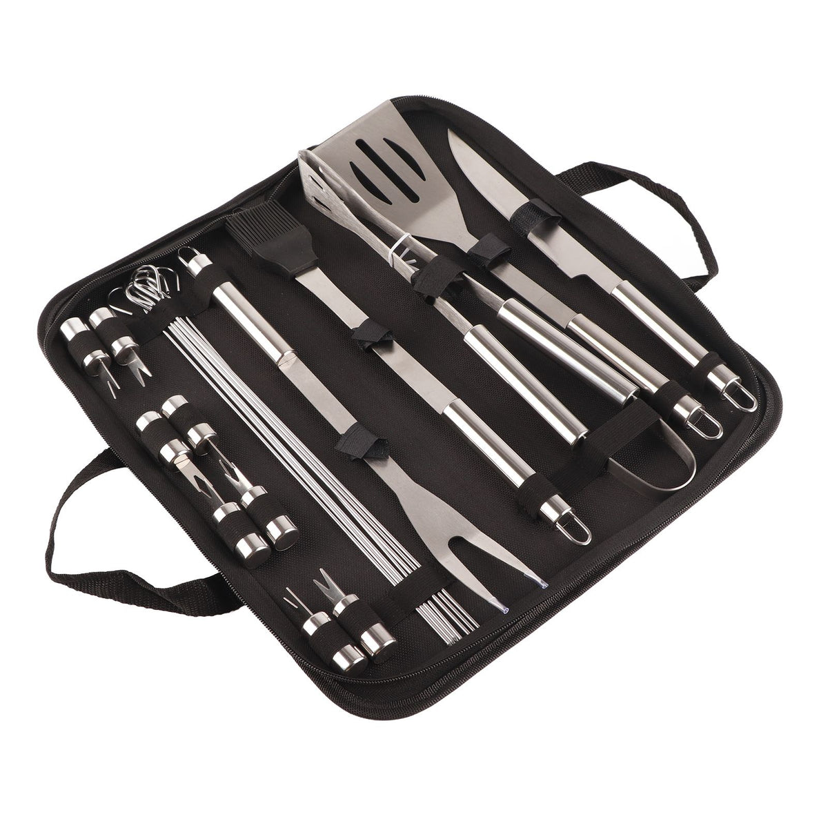 20pcs Barbecue Utensils Food Grade Stainless Steel Skewer Fork Knife BBQ Tool Set for Camping Hiking