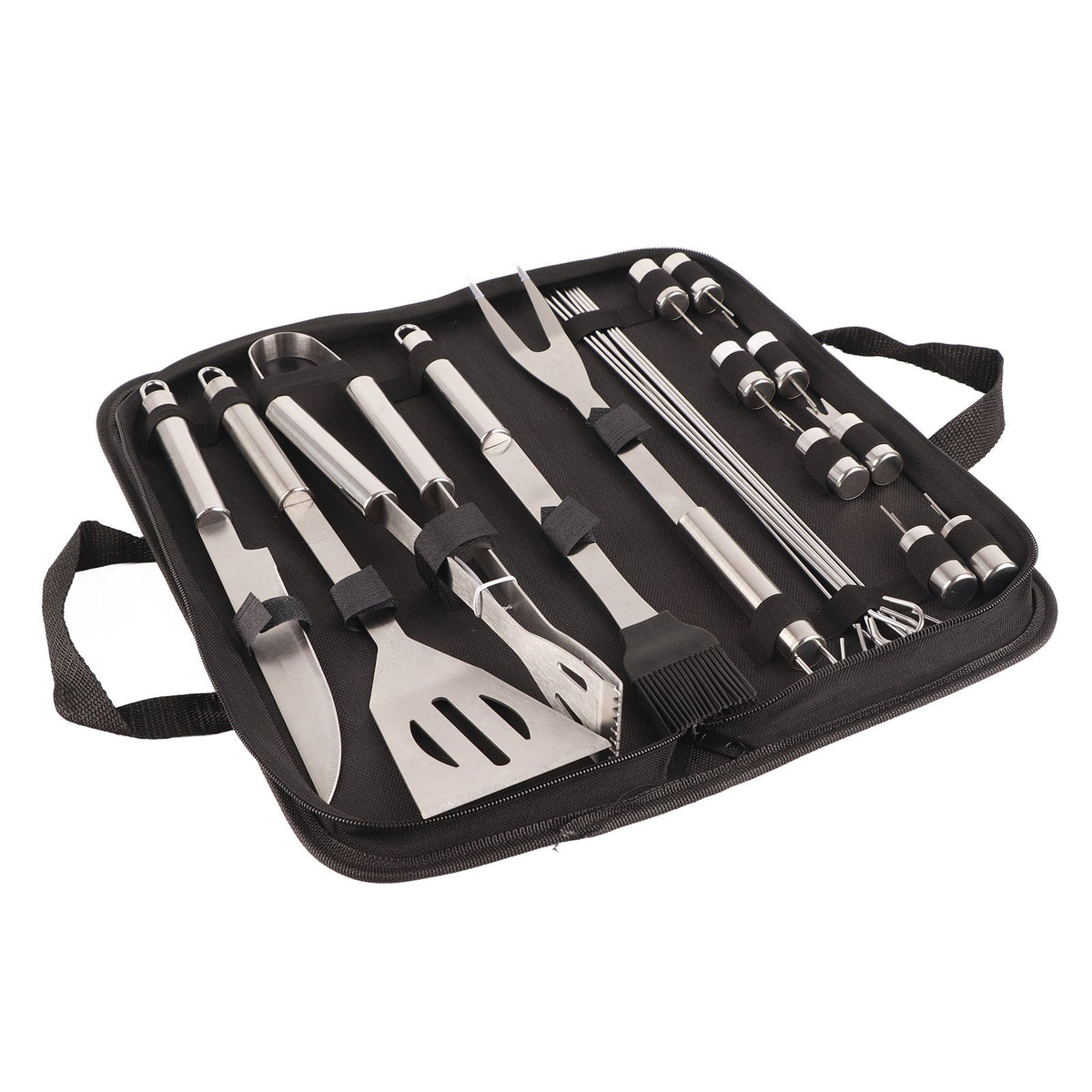 20pcs Barbecue Utensils Food Grade Stainless Steel Skewer Fork Knife BBQ Tool Set for Camping Hiking