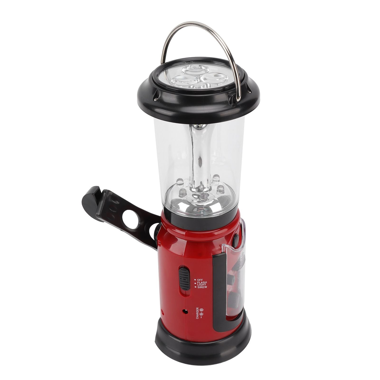 Radio Lantern Hand Crank USB Rechargeable Multi Functional AM FM Emergency Radio LED Flashlight for Camping Hiking Red