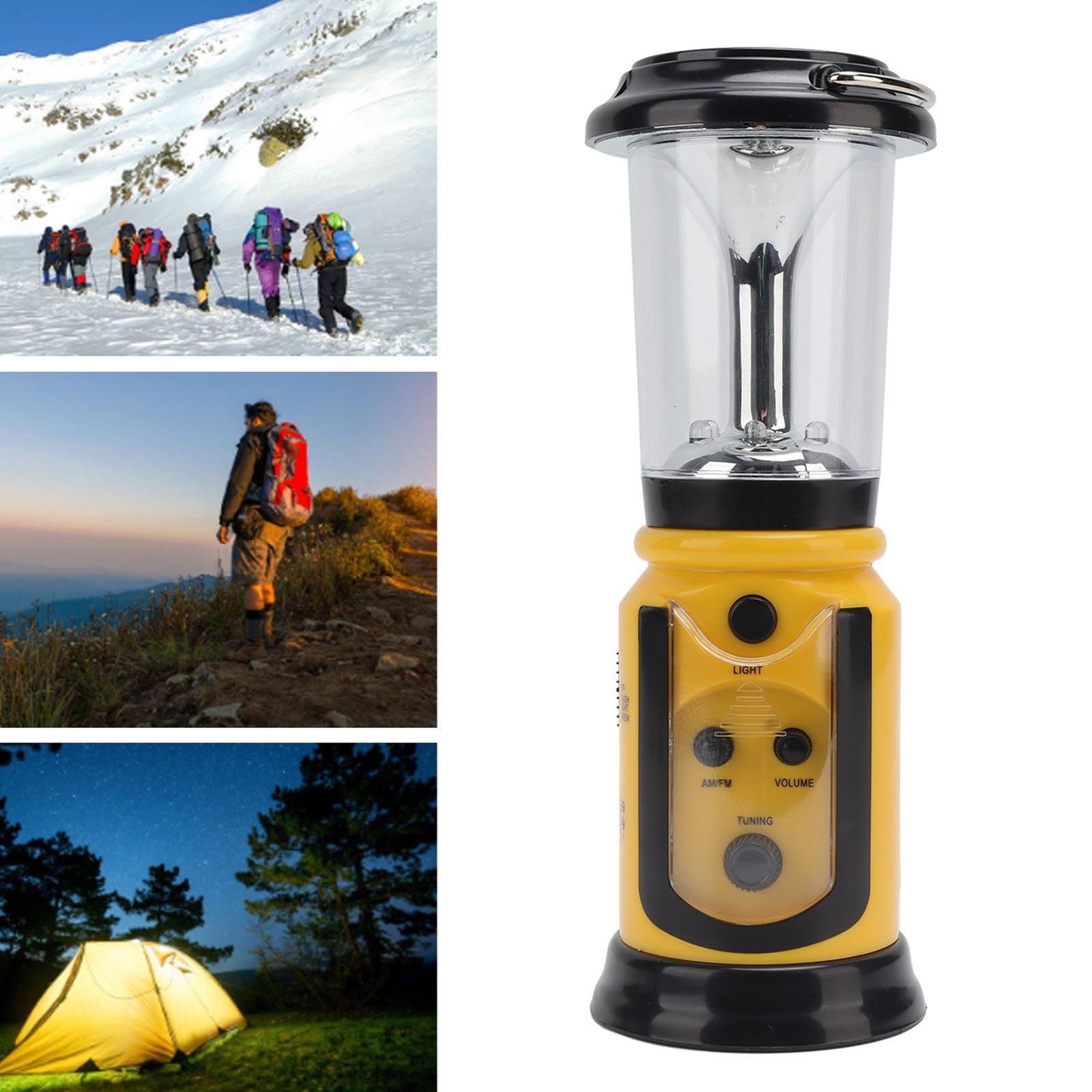 Radio Lantern Hand Crank USB Rechargeable Multi Functional AM FM Emergency Radio LED Flashlight for Camping Hiking Yellow