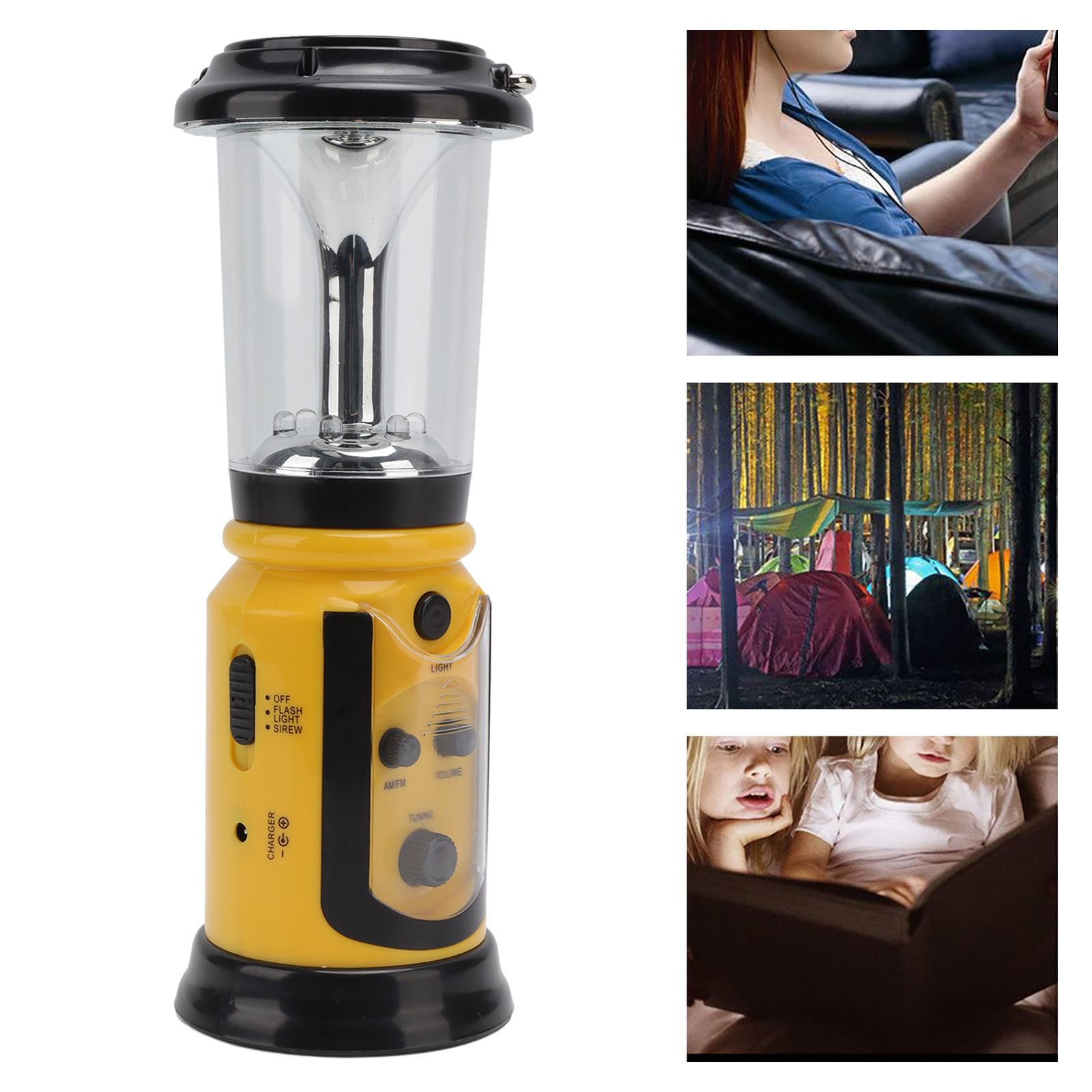 Radio Lantern Hand Crank USB Rechargeable Multi Functional AM FM Emergency Radio LED Flashlight for Camping Hiking Yellow