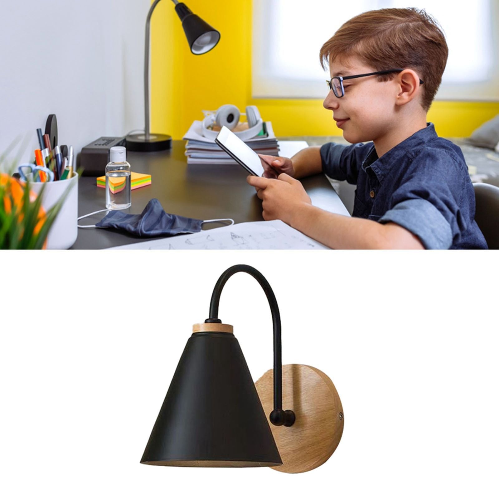Corridor Wall Lamp Iron Lampshade Wall Mounted Curved Light for Bedroom Living Room Study Without Lamp Bulb Black