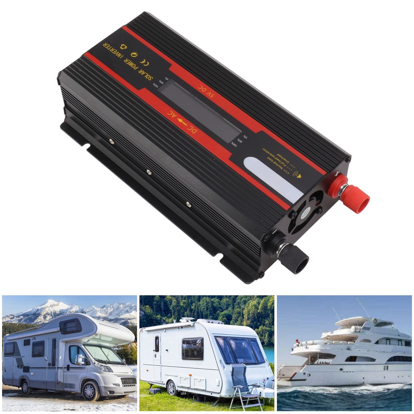 1000W Power Inverter Universal Dual Voltage 12V 24V‑220V Car Solar Power Inverter with LCD Display