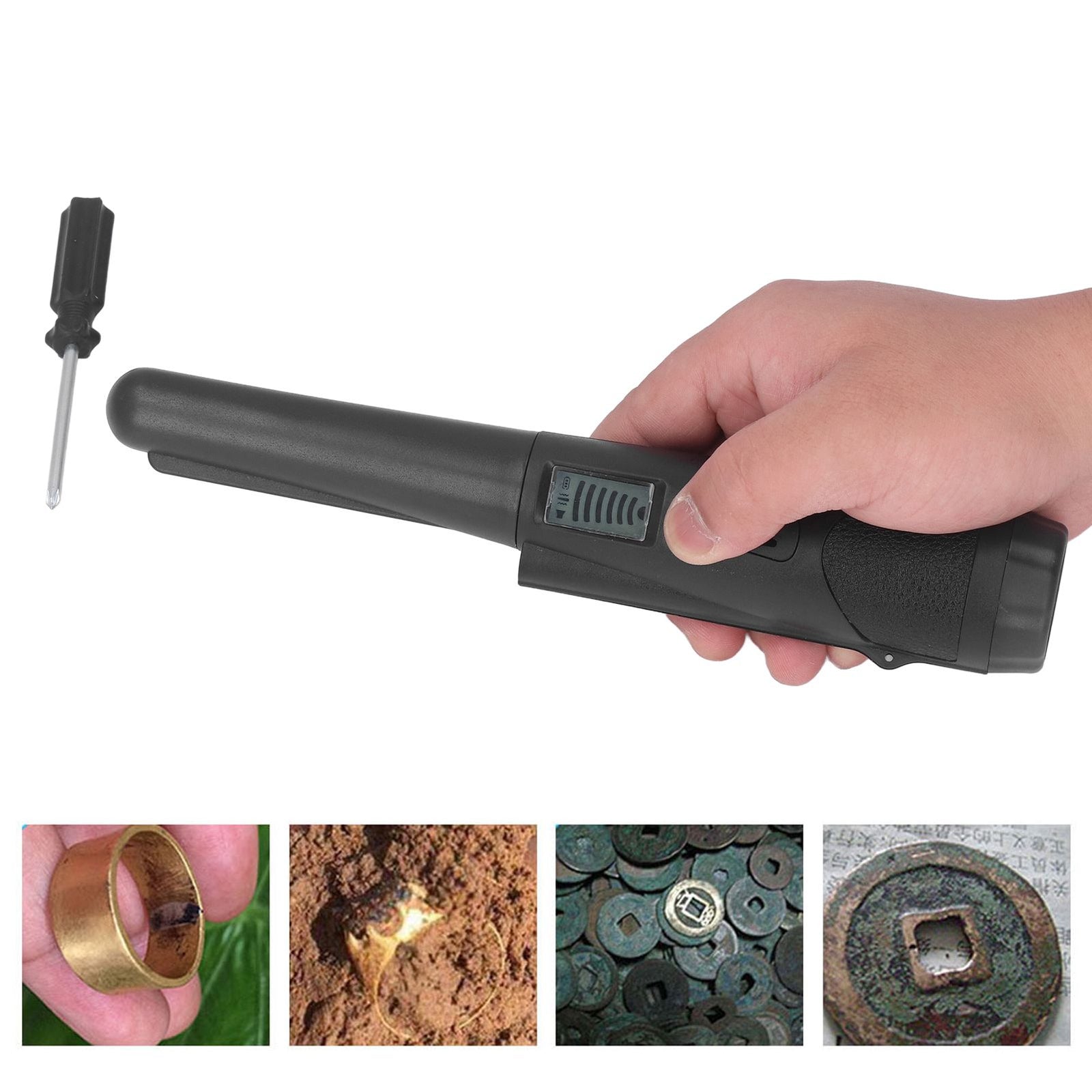 Metal Detector Professional High Sensitivity Portable Handheld Metal Detector with LCD Display Flashlight Function Black