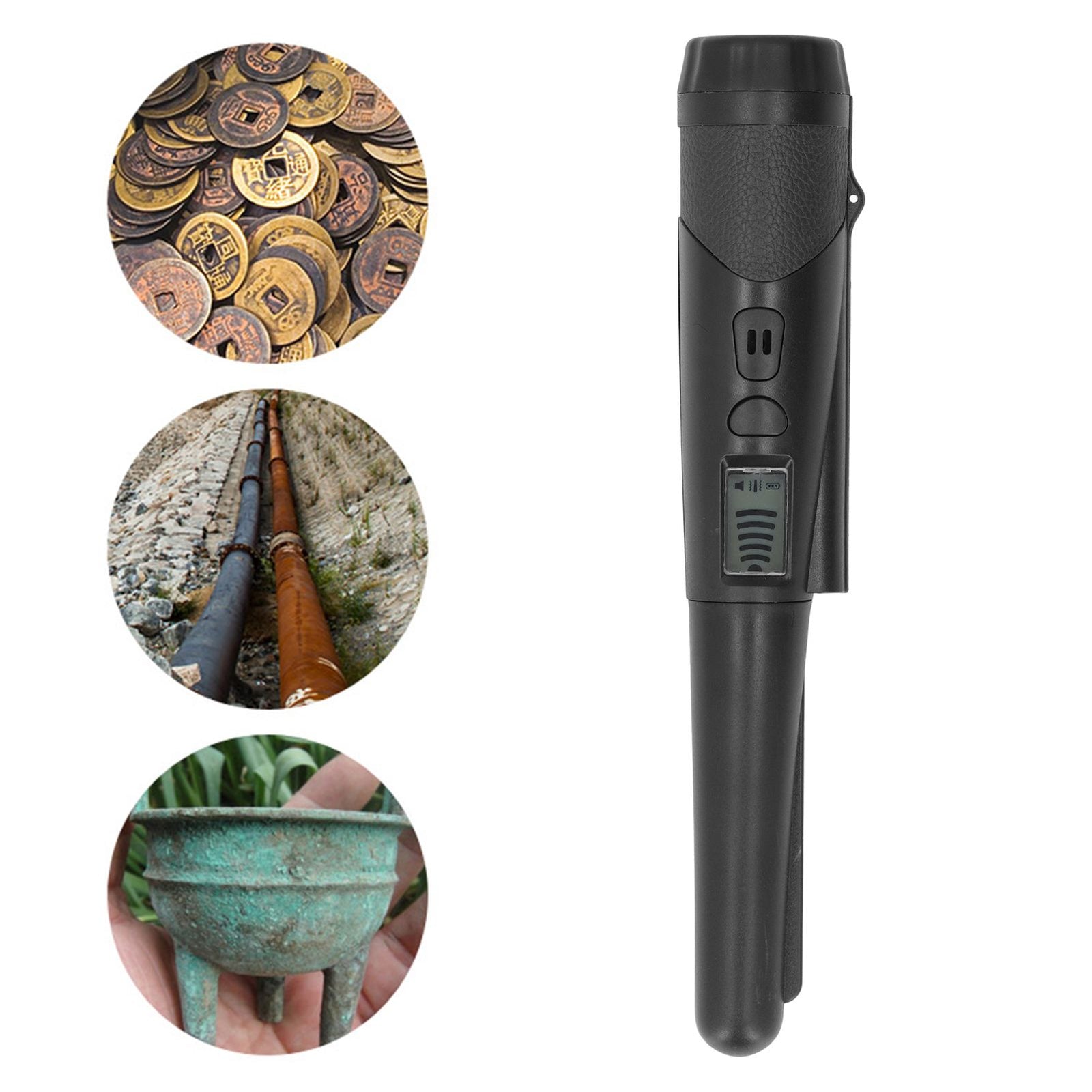 Metal Detector Professional High Sensitivity Portable Handheld Metal Detector with LCD Display Flashlight Function Black