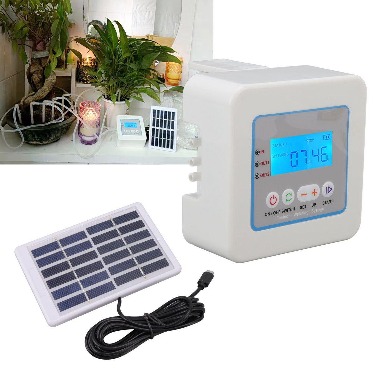 Micro Automatic Drip Irrigation Kit Programmable Timer Solar Multi Function Automatic Watering Sprayer with LED Display