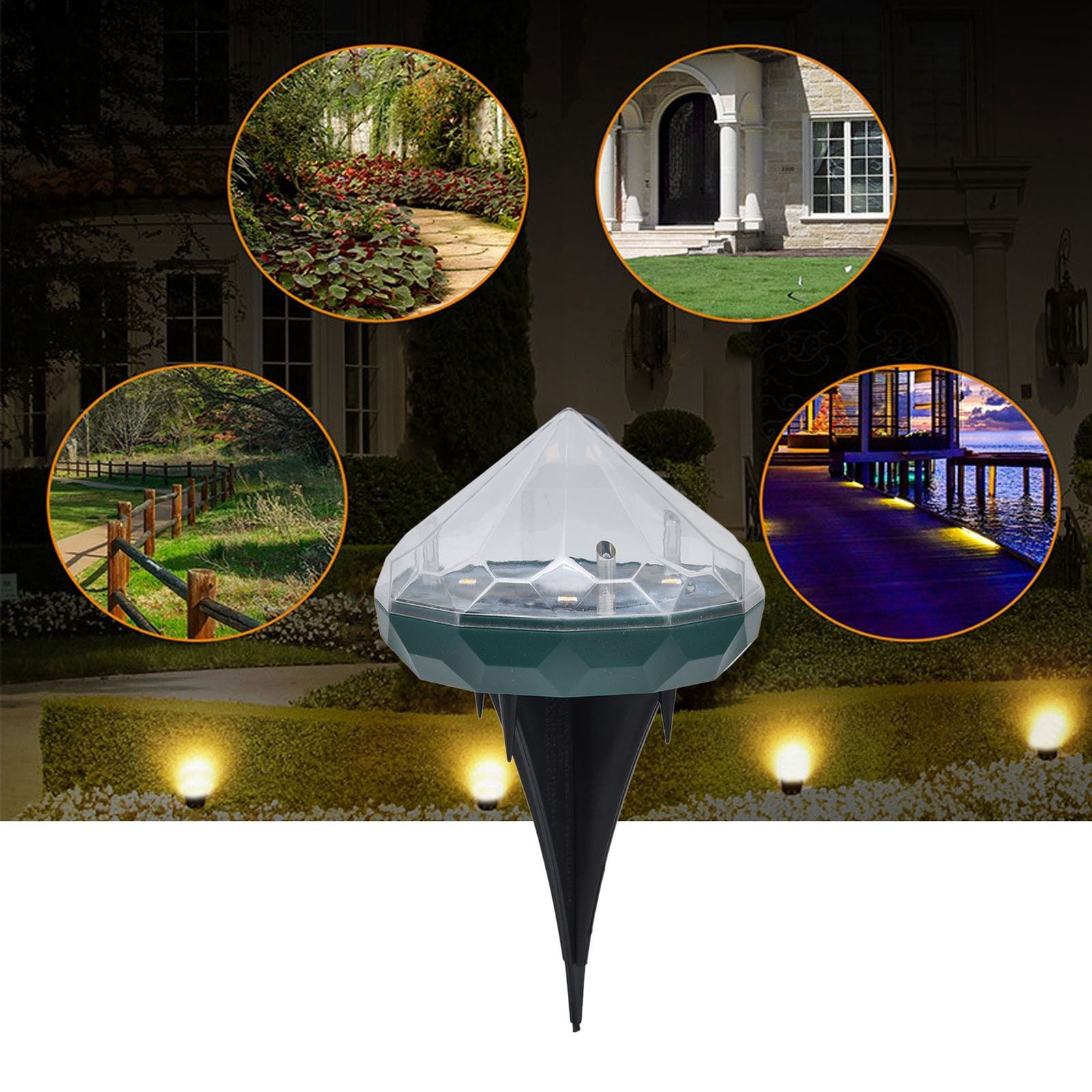 Solar Lawn Light Unique Diamond Design Waterproof LED Ground Insert Lamp for Courtyards Gardens Parks