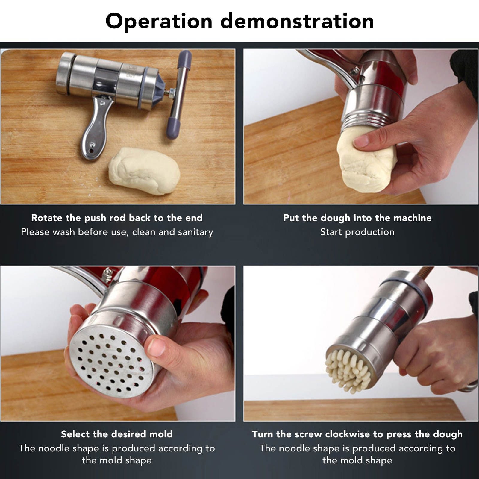 Manual Press Pasta Machine Stainless Steel Hand Wringing Noodles Making Machine with 5 Noodle Mould