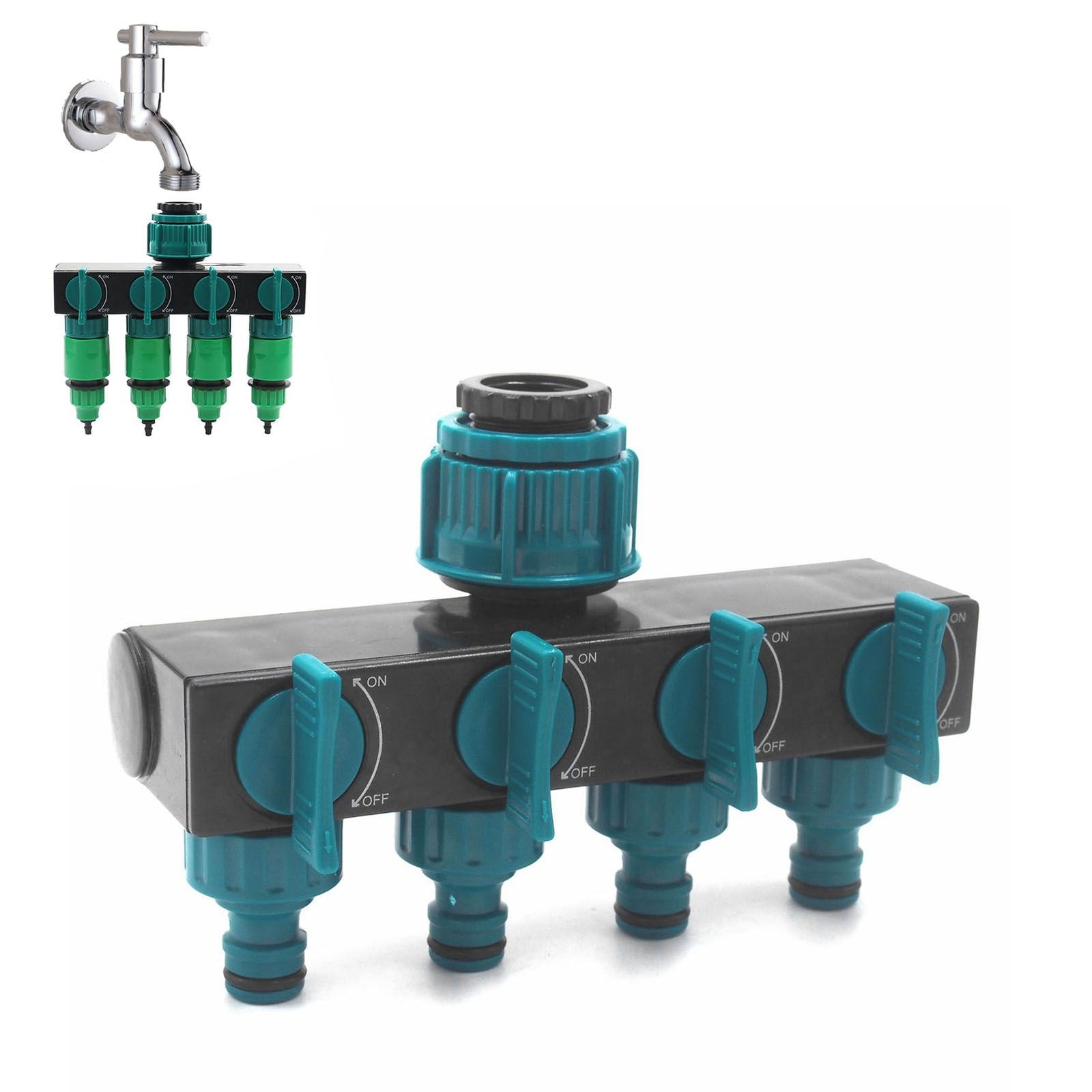 4 Way Water Splitter Garden Irrigation Watering Adapter Hose Connector for Garden Watering Lawn Maintenance European Faucet