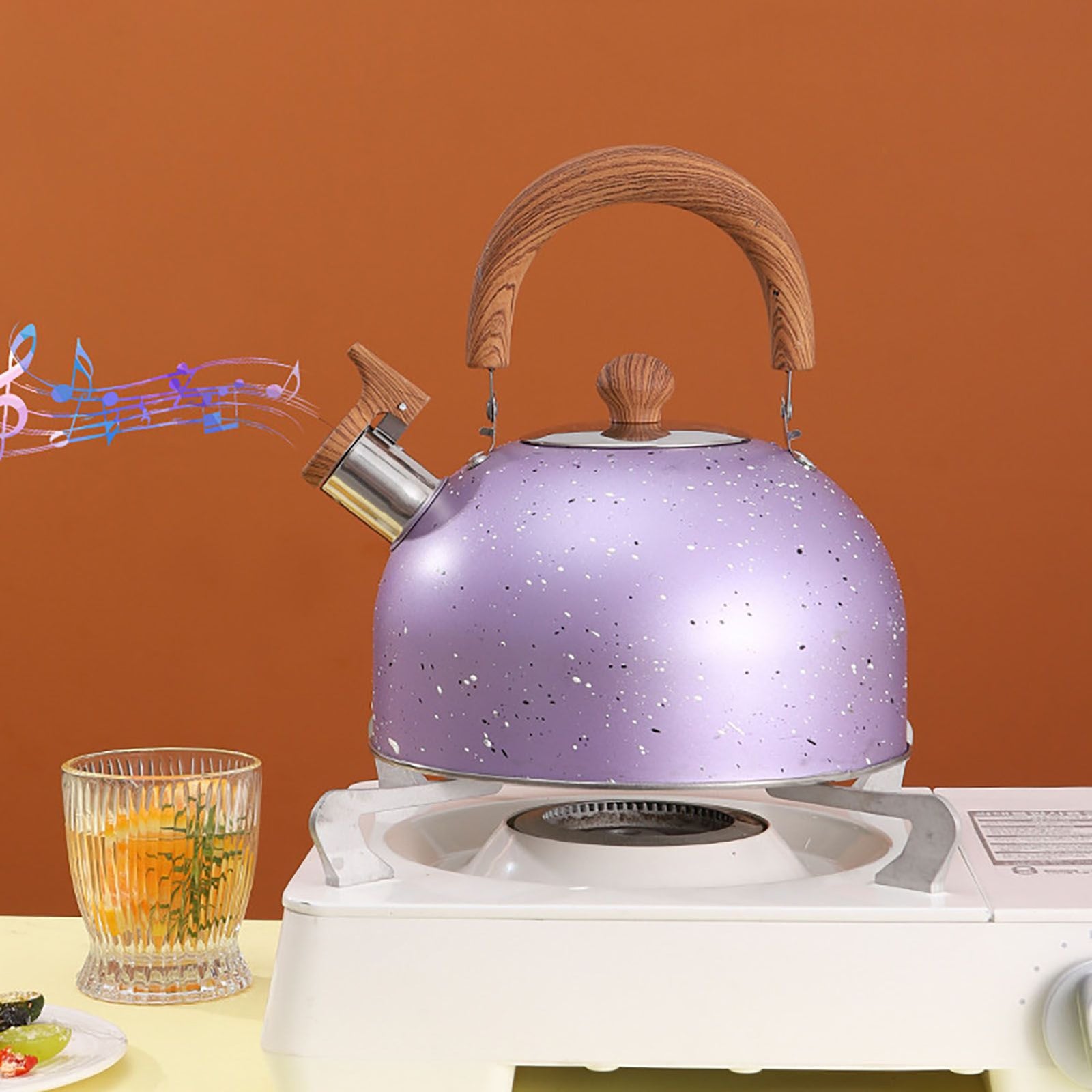 Water Kettle Stainless Steel Whistle Water Kettle Large Capacity Flat Bottomed for Gas Induction Cooker Boil Water 2L Purple