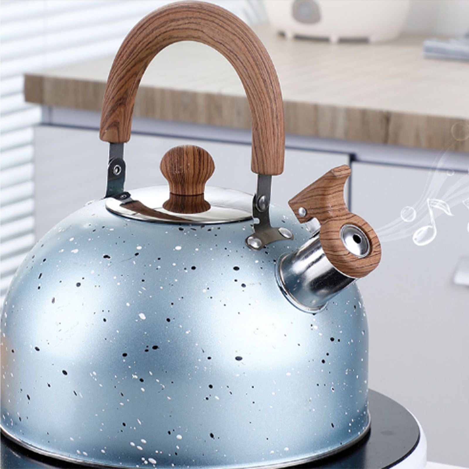 Water Kettle Stainless Steel Whistle Water Kettle Large Capacity Flat Bottomed for Gas Induction Cooker Boil Water 2L Blue