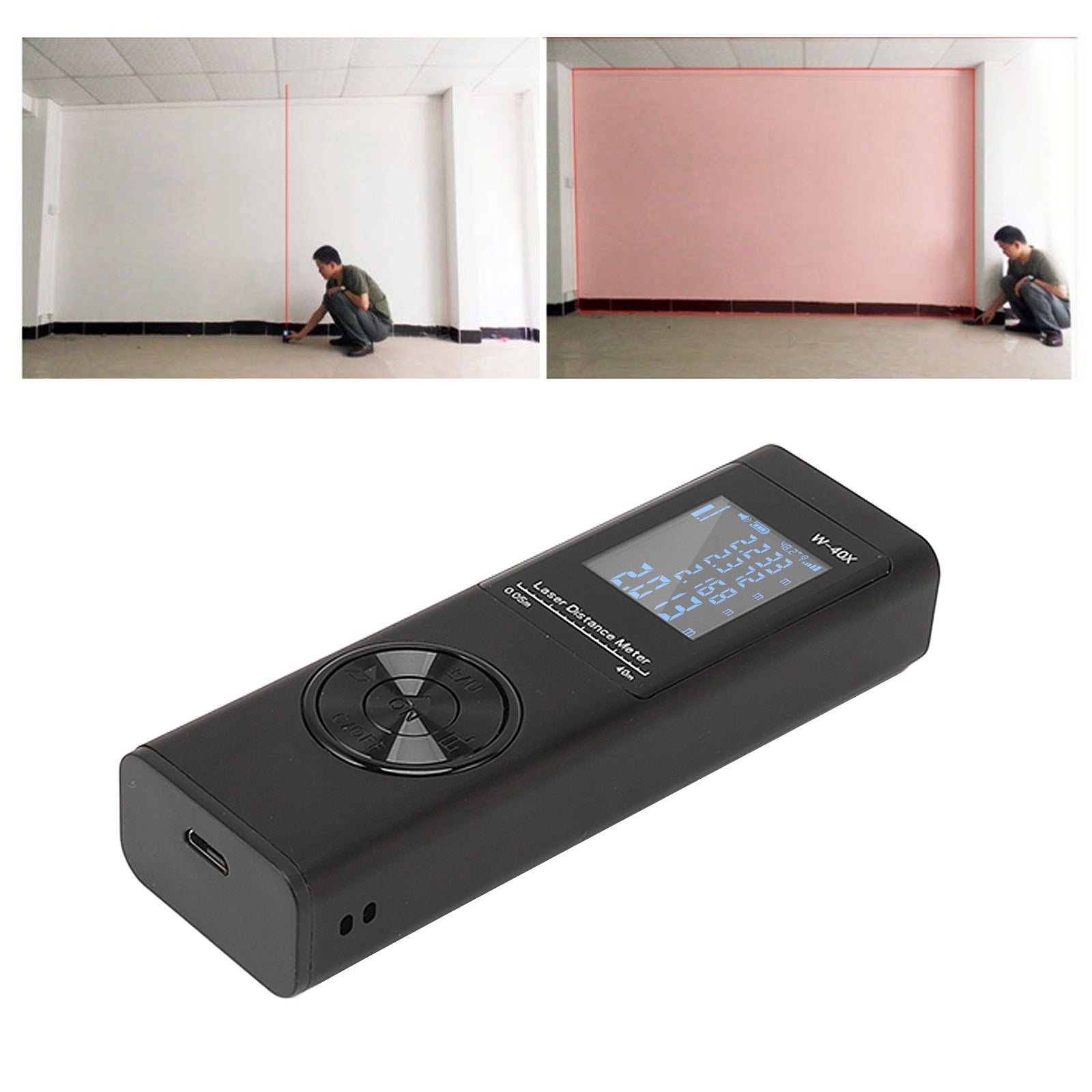 Laser Distance Meter High Accuracy Rechargeable 131ft Handheld Rangefinder with Electronic Level for Area Volume