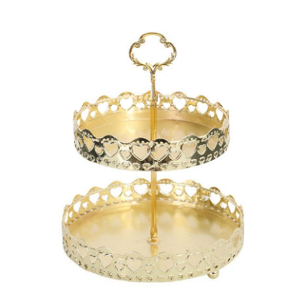Double Layer Pastry Tray Decorative Copper Gold Biscuits Dessert Display Plate for Wedding Hollowed Out Love Heart