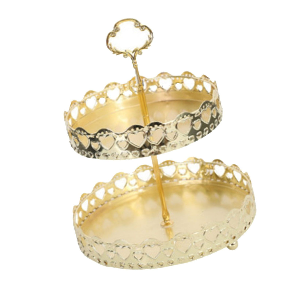 Double Layer Pastry Tray Decorative Copper Gold Biscuits Dessert Display Plate for Wedding Hollowed Out Love Heart
