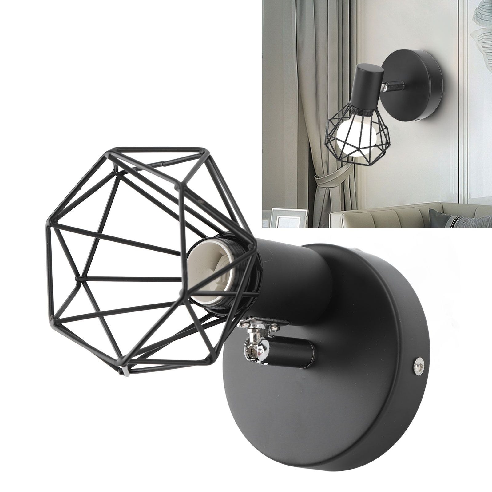 Adjustable Lamp Holder Industrial Black E14 Wall Mounted Light Bulb Holder for Bedside Reading Study Light