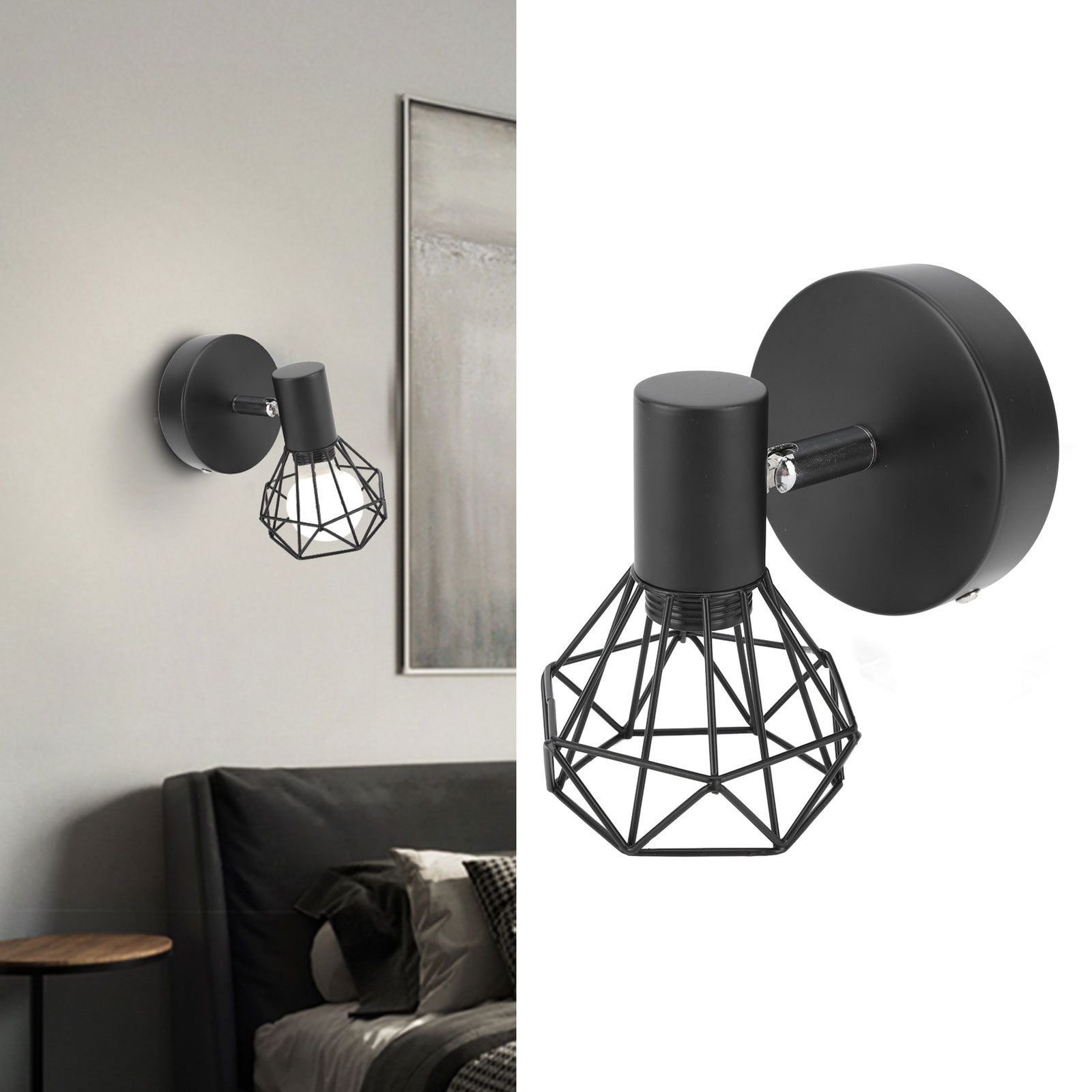 Adjustable Lamp Holder Industrial Black E14 Wall Mounted Light Bulb Holder for Bedside Reading Study Light