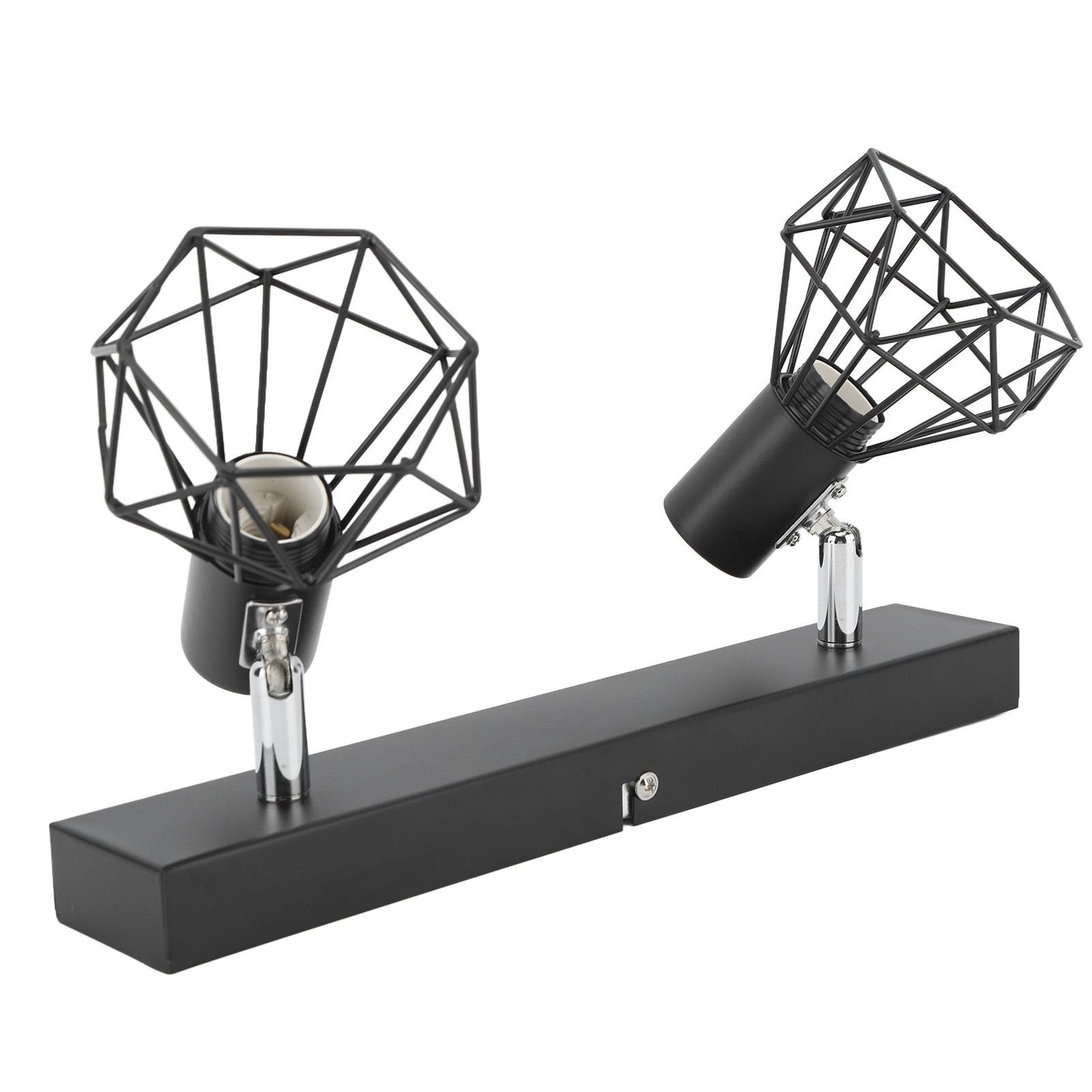 Ceiling Track Light Fixture E14 Lamp Holder Adjustable 2 Head Vintage Tracking Light Kit Hardwired Installation 85‑265V Black