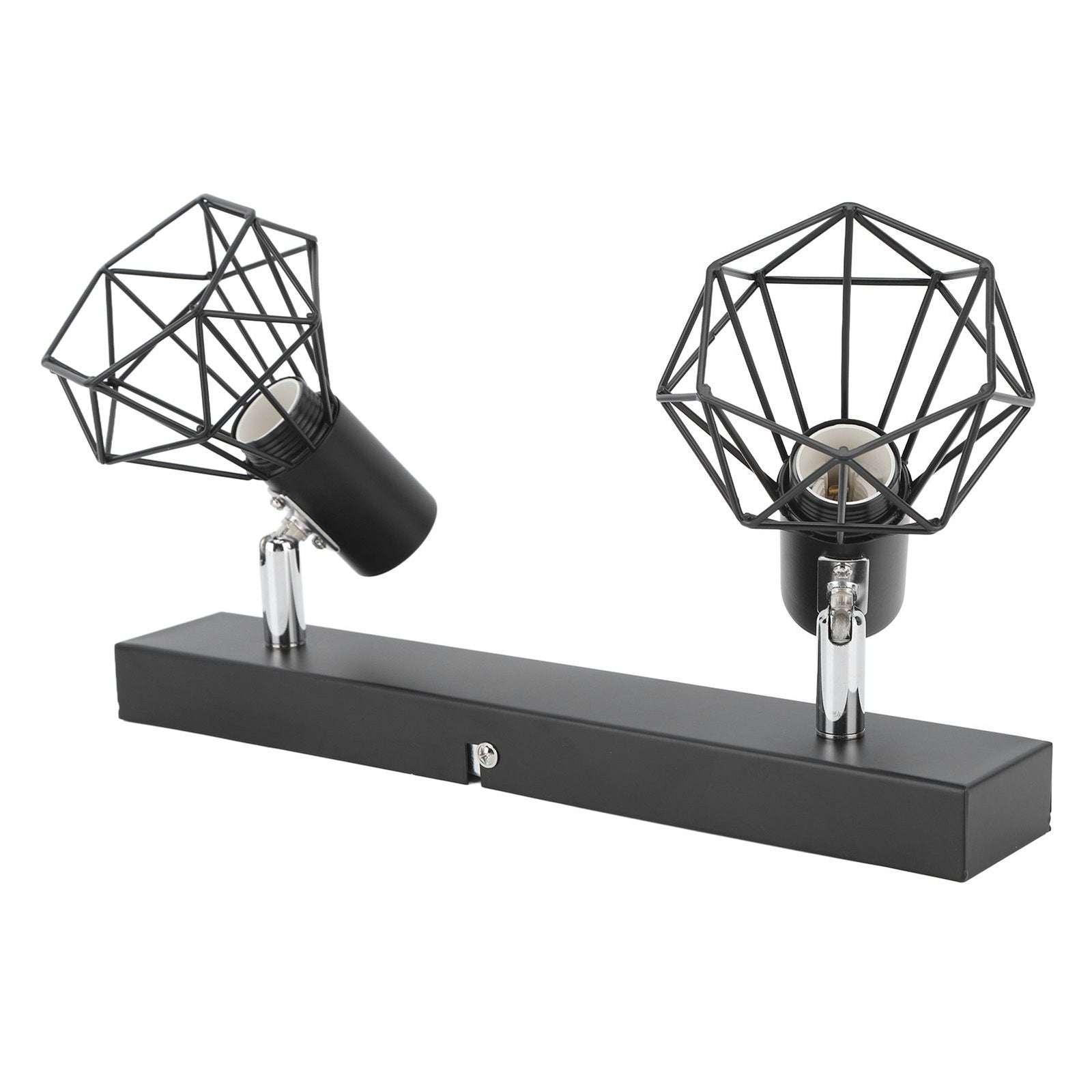 Ceiling Track Light Fixture E14 Lamp Holder Adjustable 2 Head Vintage Tracking Light Kit Hardwired Installation 85‑265V Black