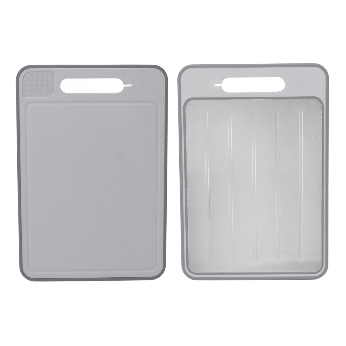 Double Sided Cutting Board Rapid Thawing and Grinding Plate with Knife Sharpener for Kitchen Grey