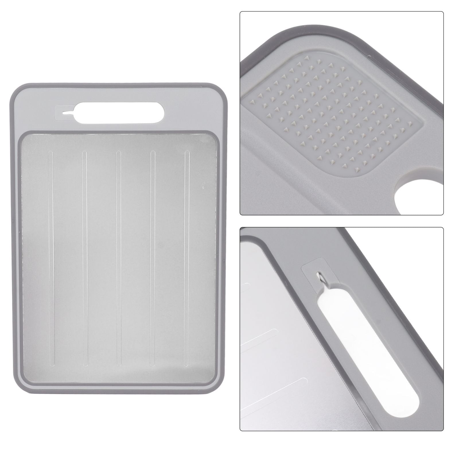 Double Sided Cutting Board Rapid Thawing and Grinding Plate with Knife Sharpener for Kitchen Grey