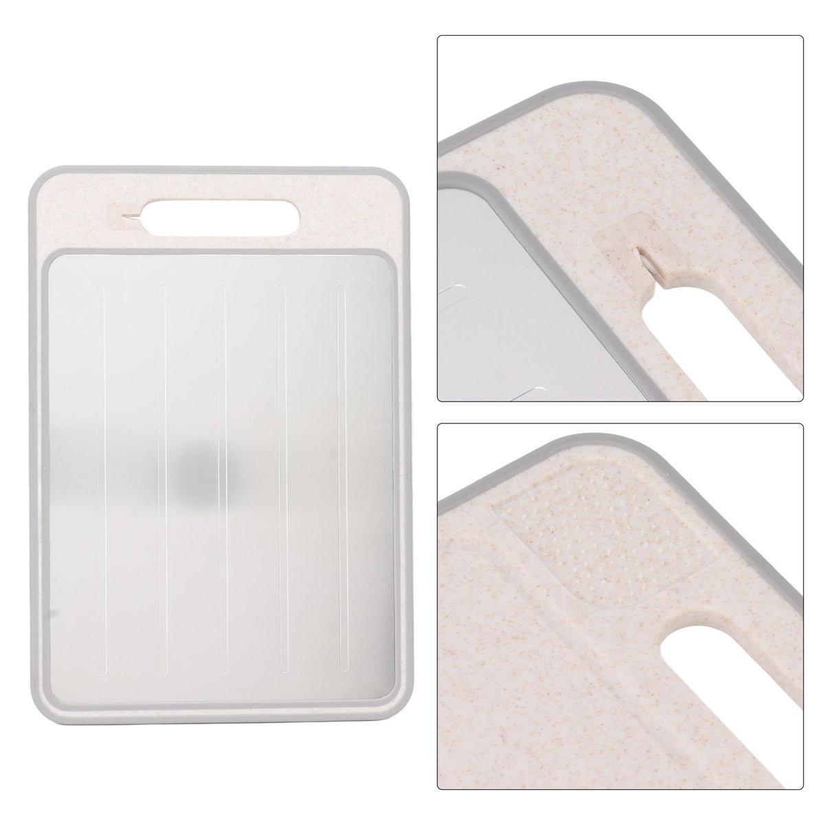 Double Sided Cutting Board Rapid Thawing and Grinding Plate with Knife Sharpener for Kitchen Khaki
