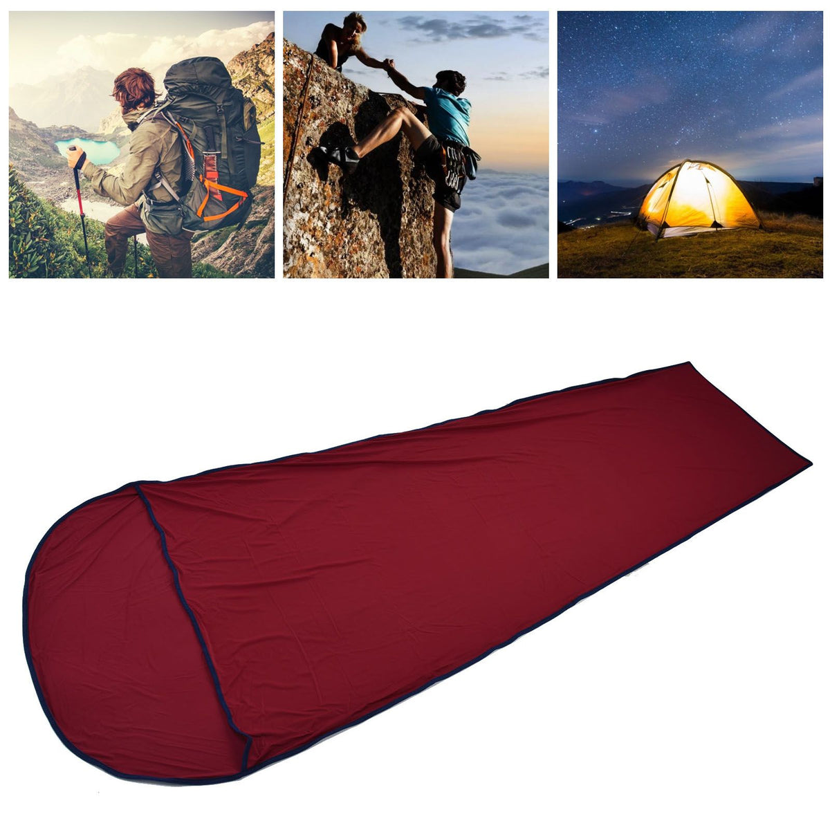 Sleeping Bag Liner Ultralight Multifunctional Elastic Sleeping Sack Liner for Outdoor CampingWine Red