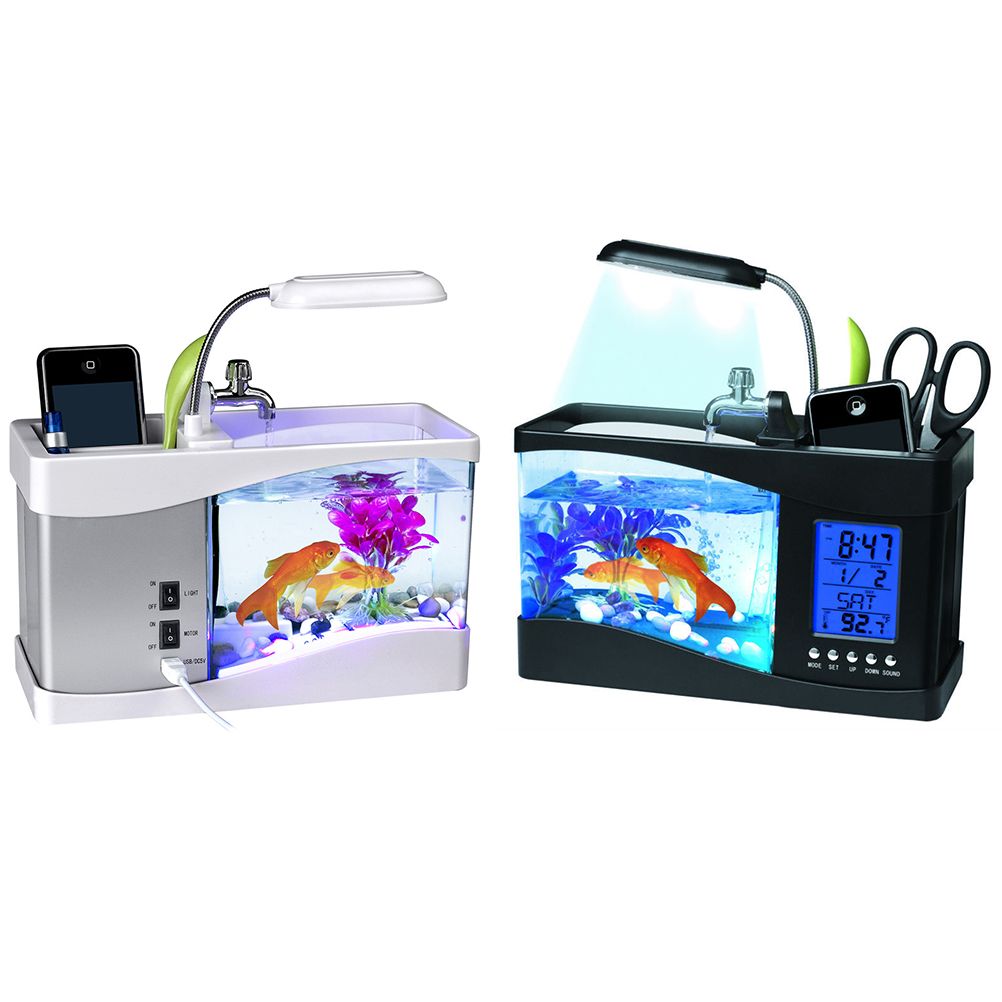 Multifunctional USB Mini Aquarium Fish Tank Aquarium with LED Lamp LCD Display Screen Clock Storage Box Fish Tank Aquarium