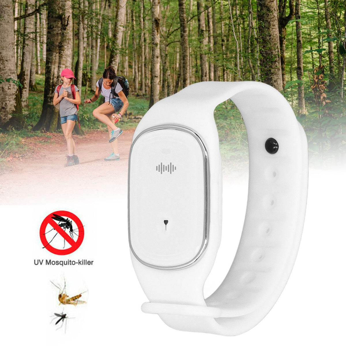 Mosquito Repellent Bracelet Outdoor Ultrasonic USB Charging Anti Mosquito Wristband for Kids Pregnant Woman White