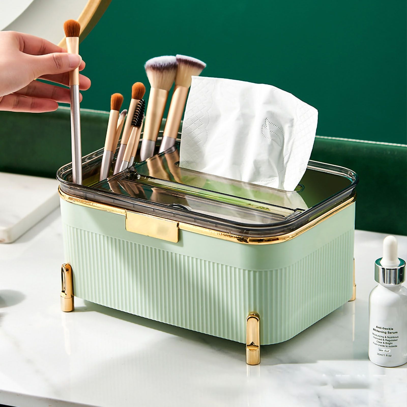 Multifunctional Tissue Box Household Desktop Storage Box Tissue Holder Box for Living Room Office Light Green