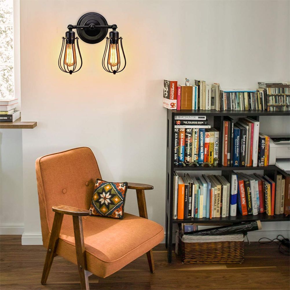Double Head Wall Sconce Industrial Wire Cage Wall Light Vintage Style Wall Lamp