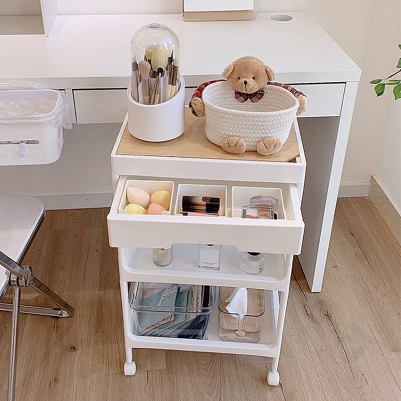 Rolling Cart Large Capacity Eco Friendly PP MDF Sturdy Construction Space Saving Utility Cart For Beauty Salon Dormitory 3 Tier, with Cover and Wheel
