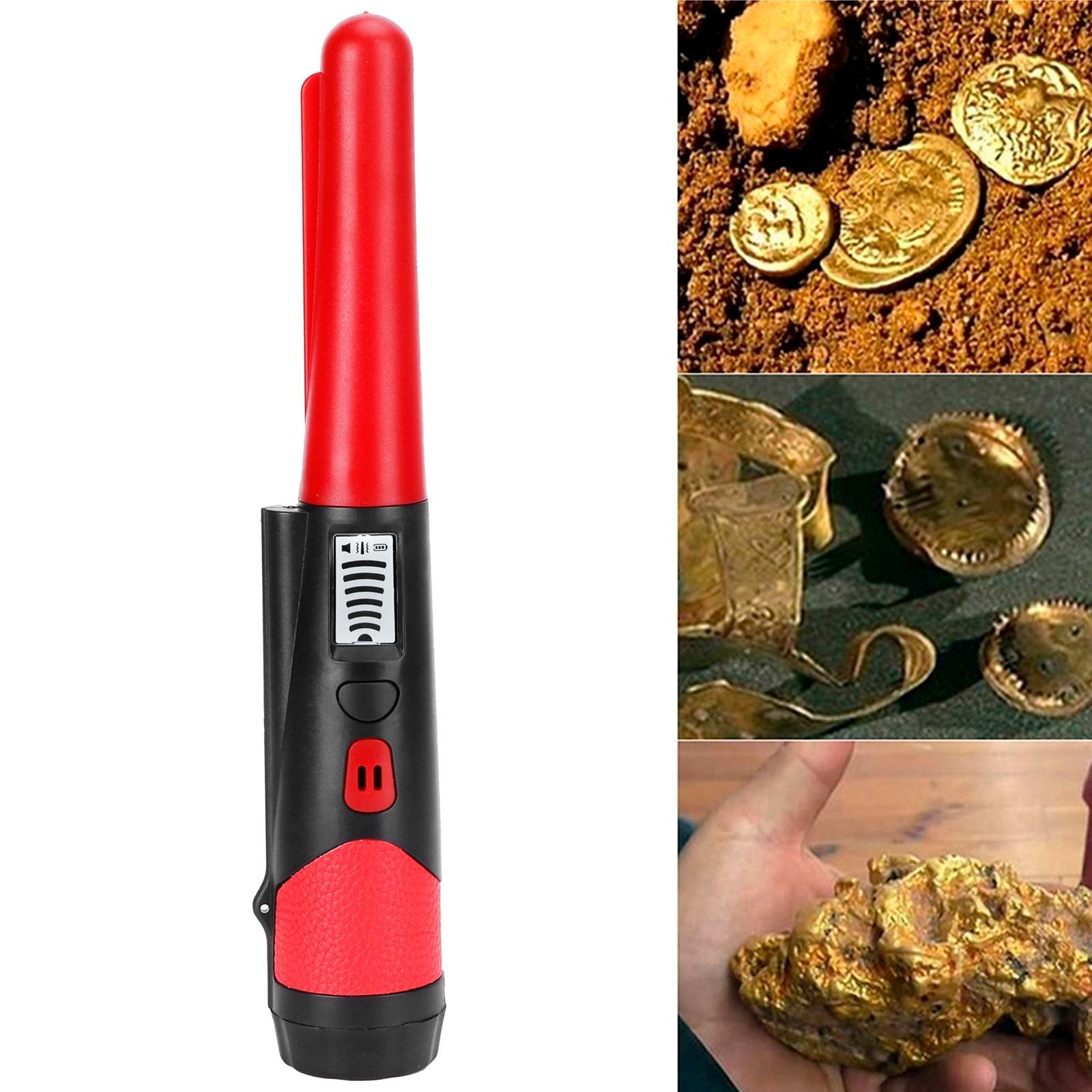 Metal Detecting Pinpointer Detector High Sensitivity 360‑Degree Handheld Metal Locating RodRed