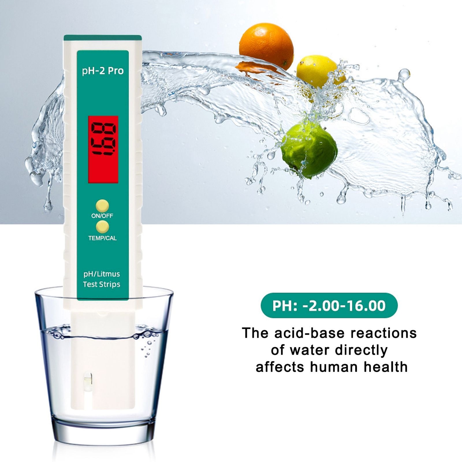 PH Meter Digital PH Tester Pen with Test Strip Function Thermometer for Drinking Pool Water