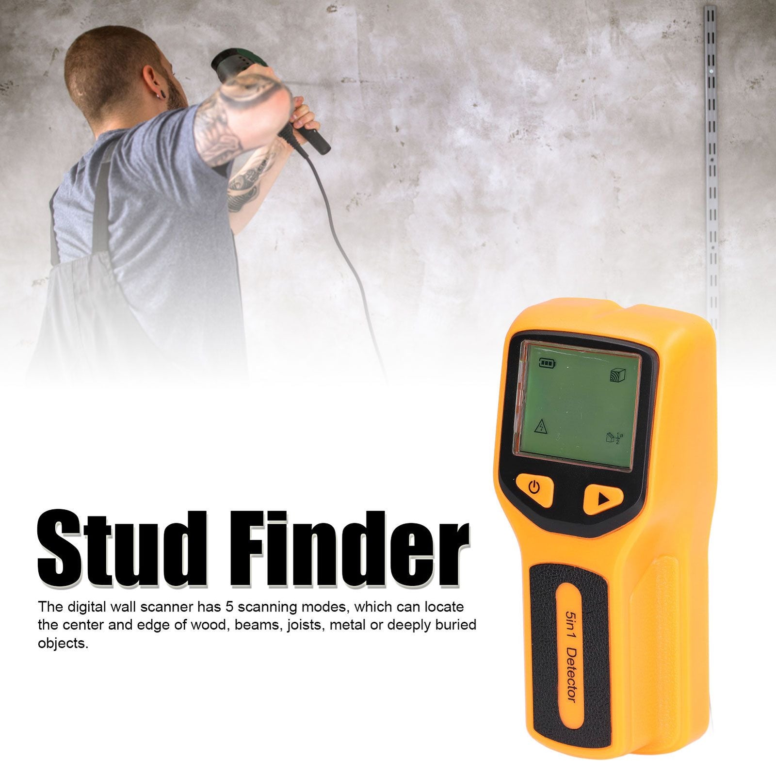 5 in 1 Stud Finder Multifunctional Wall Scanner LCD Electronic Metal Studs Detector HW430Yellow