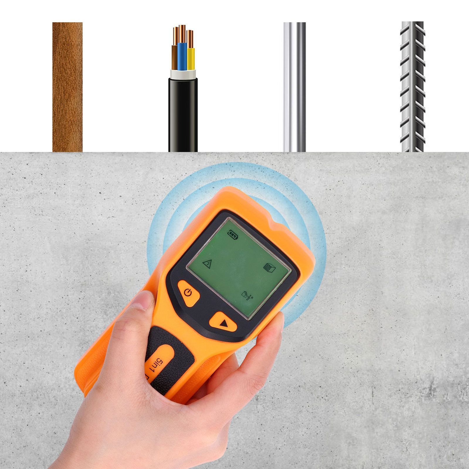 5 in 1 Stud Finder Multifunctional Wall Scanner LCD Electronic Metal Studs Detector HW430Yellow