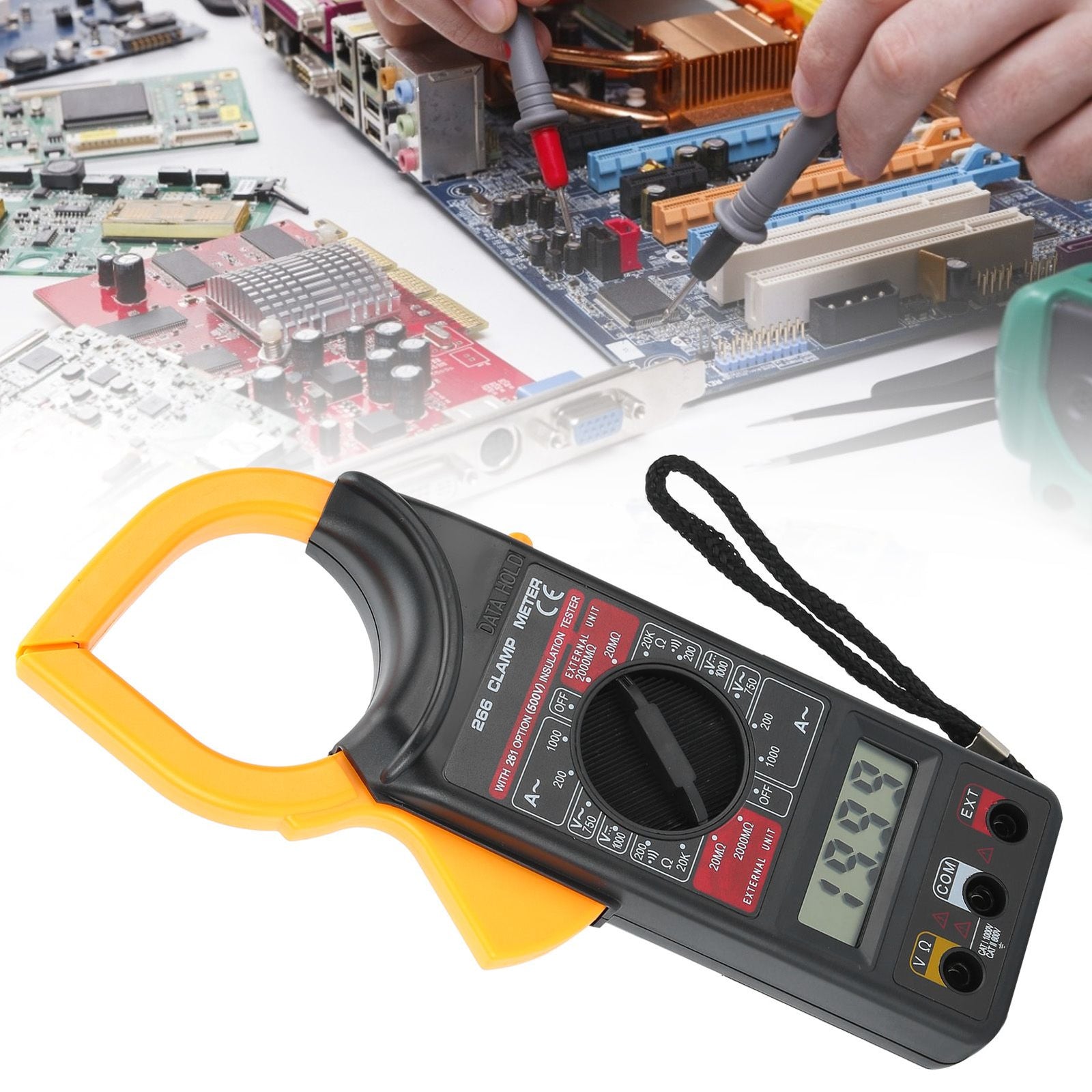 Digital Clamp Meter Handheld Ammeter Voltmeter Electronic Multimeter Measuring Tool DT‑266