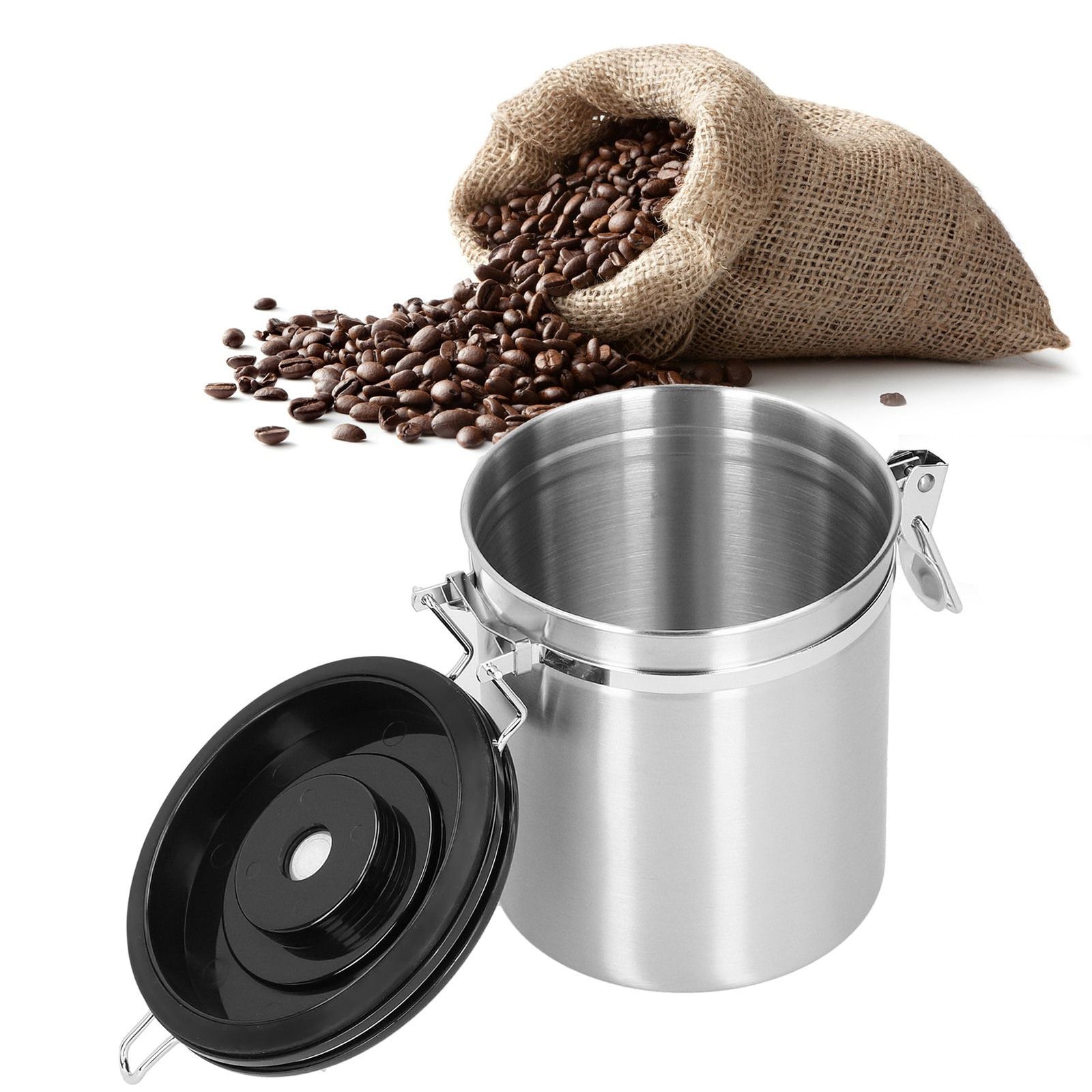 1.5L 304 Stainless Steel Coffee Beans Tea Canister Sealed Food Storage Container with SpoonStainless Steel Color